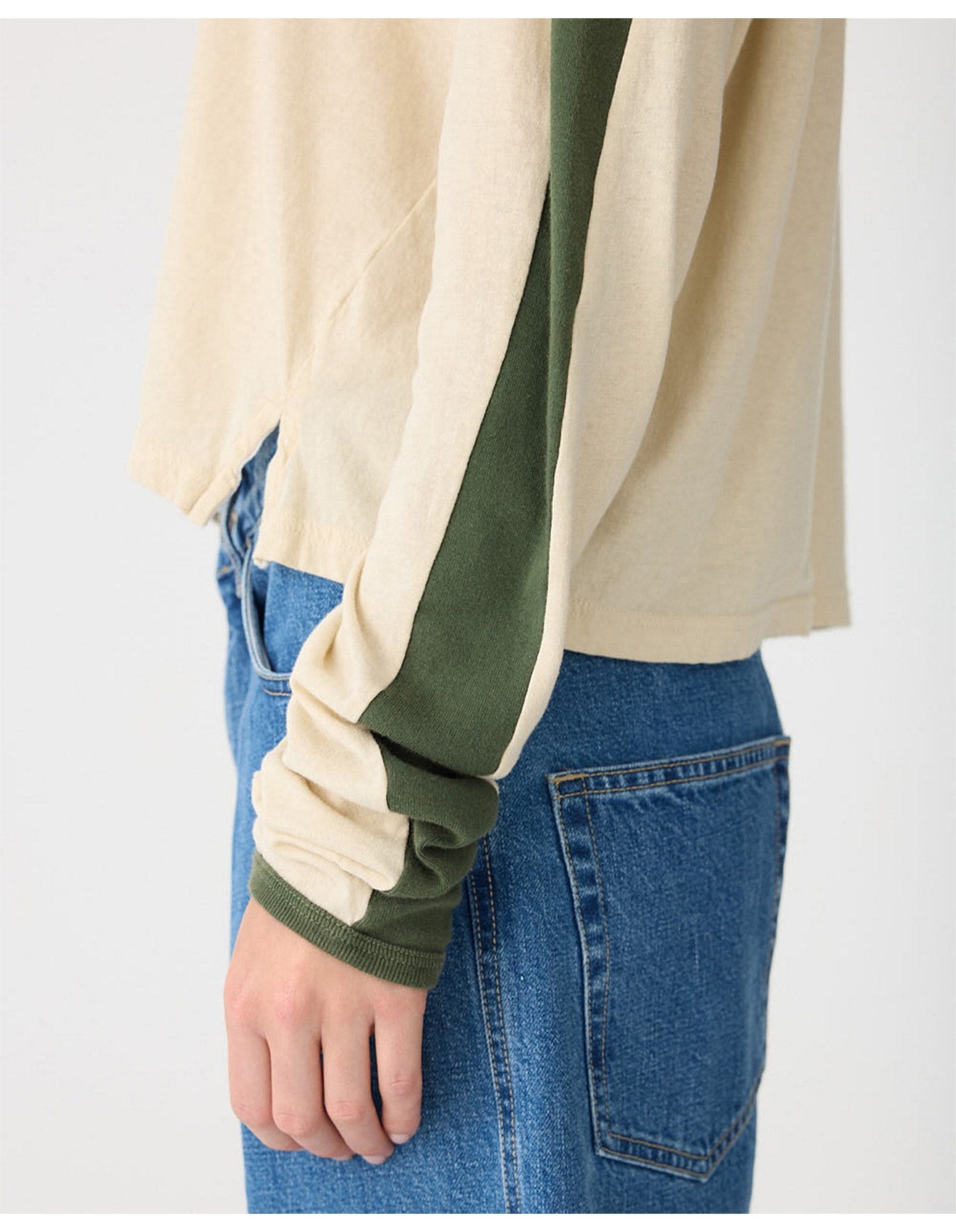 Bassike Racer LS Tshirt Soft Ecru/Khaki