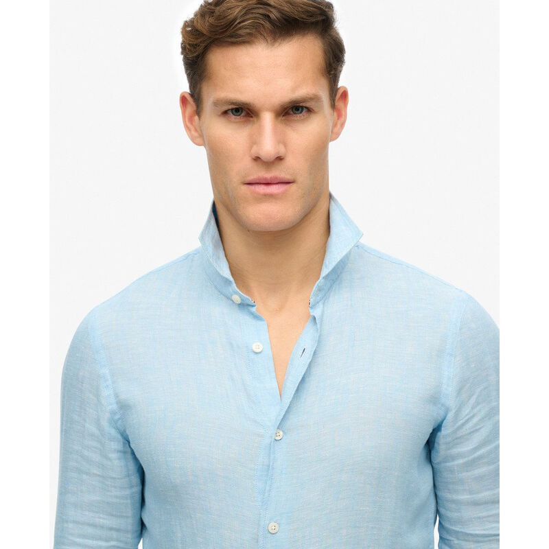 Superdry Vacation Linen LS Shirt Sea Blue Chambray