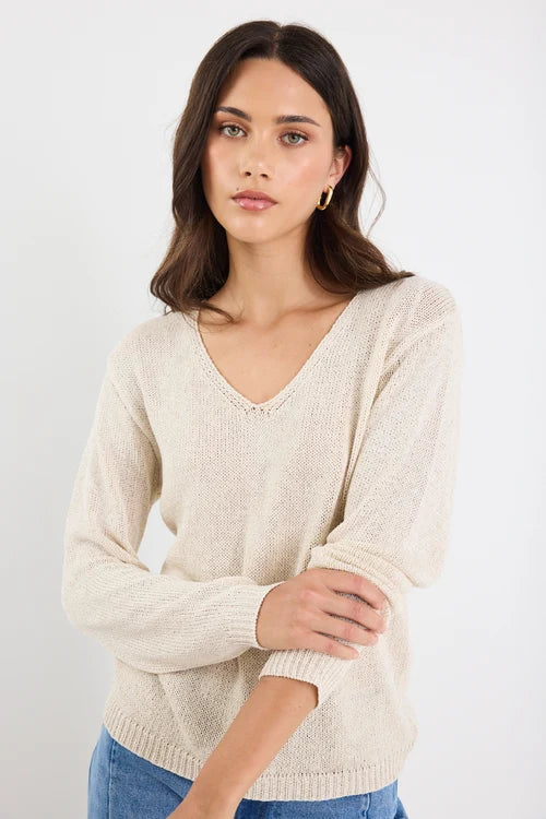 Stories be Told Afternoon Natural Relaxed V Neck Knit Jumper