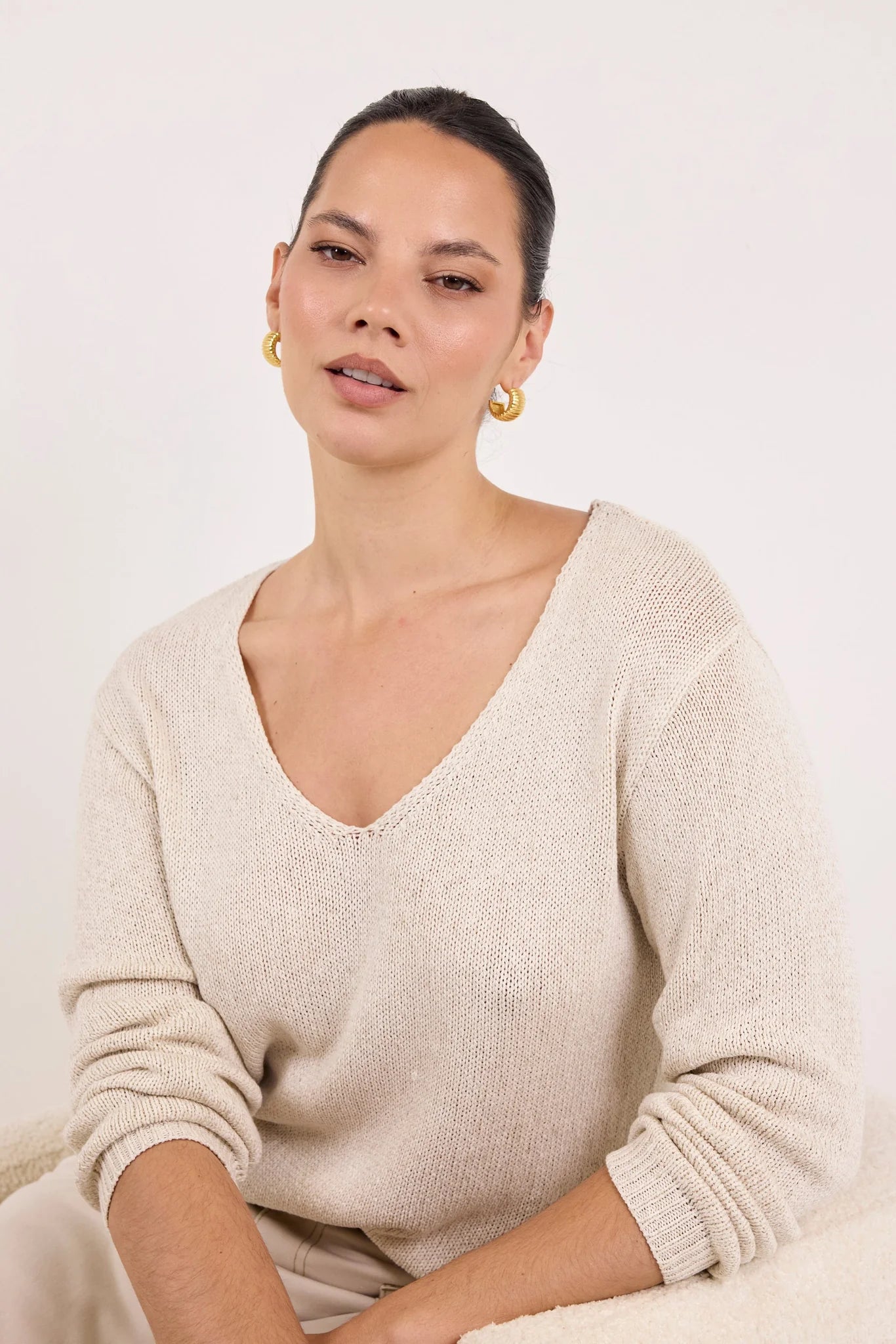 Stories be Told Afternoon Natural Relaxed V Neck Knit Jumper