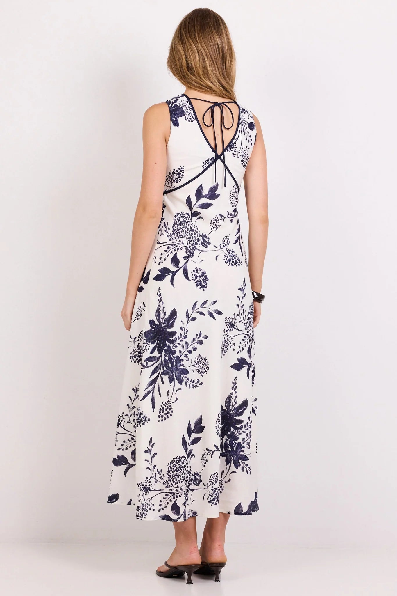 Stories be Told Aston Cream Ink Floral Bias Flared Maxi Dress