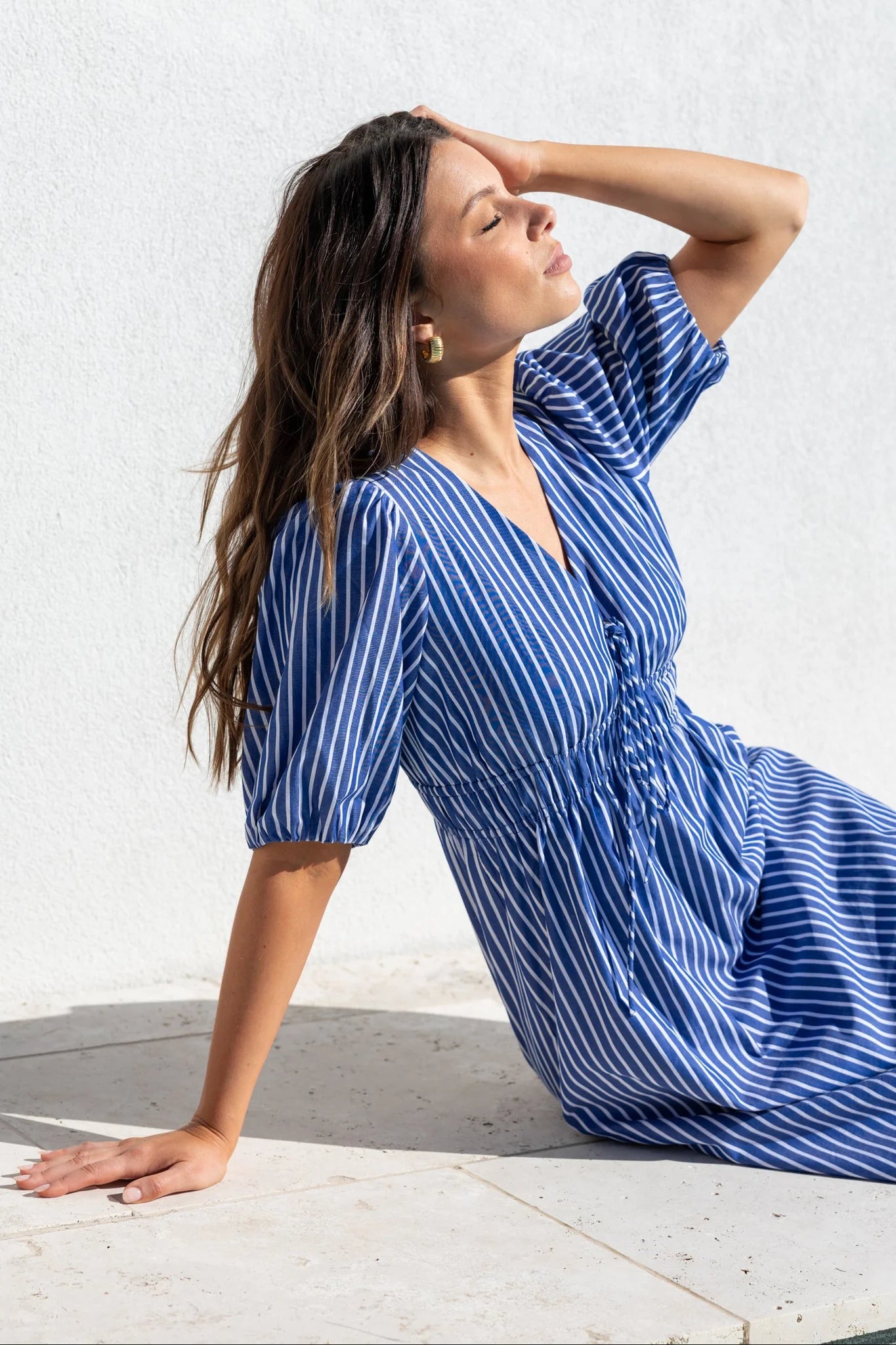 Ivy + Jack Confide Blue Stripe Deep V Maxi Dress