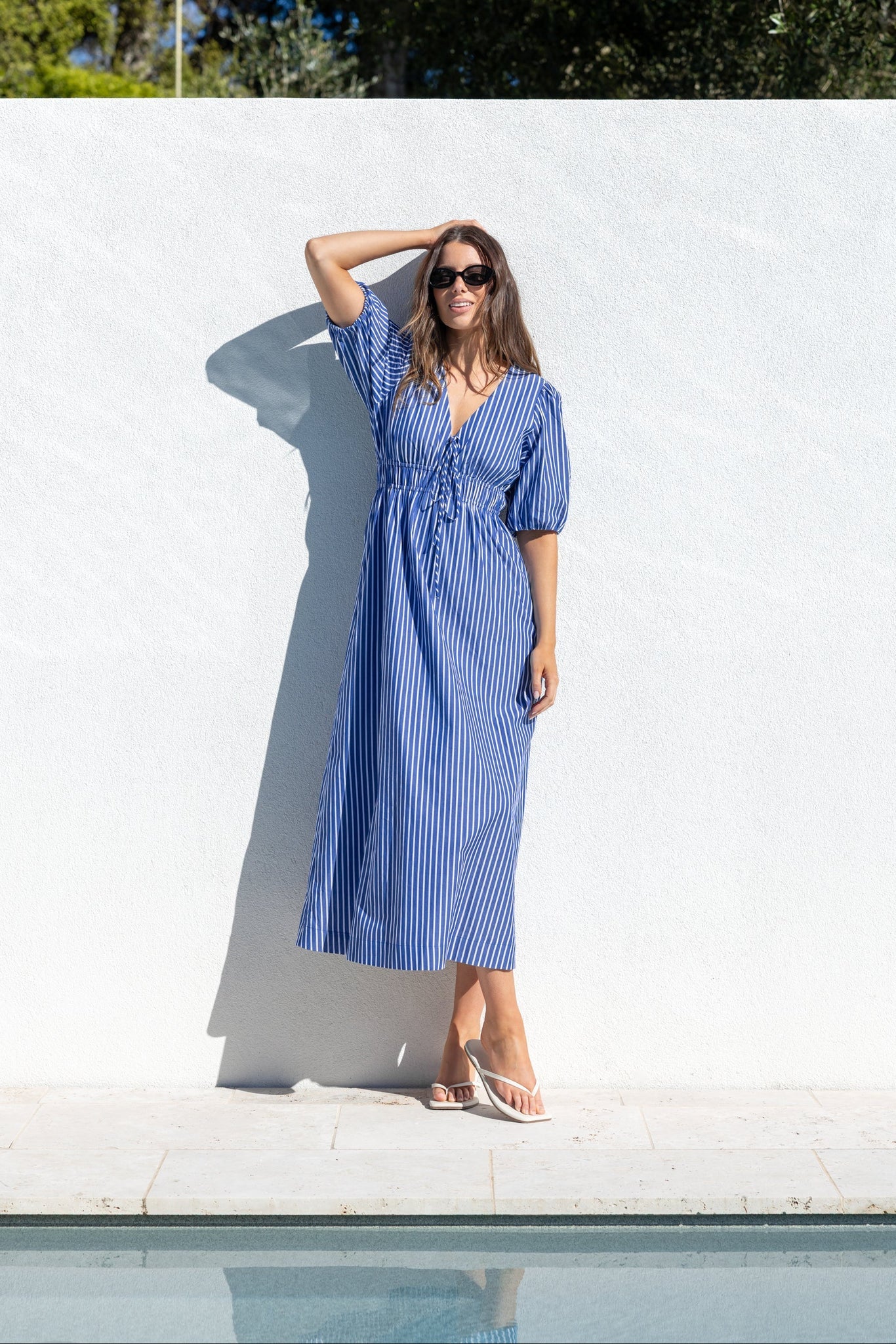 Ivy + Jack Confide Blue Stripe Deep V Maxi Dress