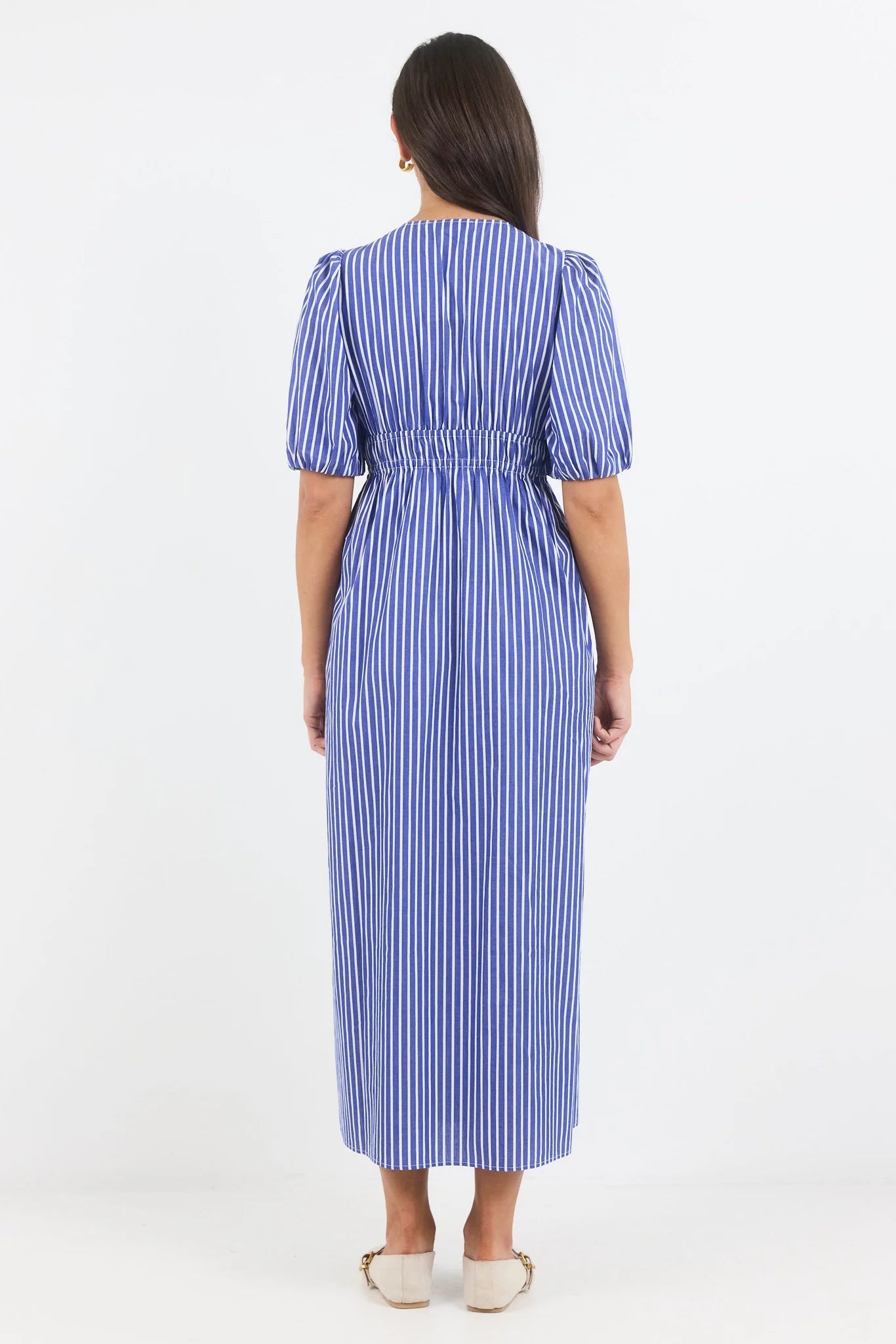 Ivy + Jack Confide Blue Stripe Deep V Maxi Dress