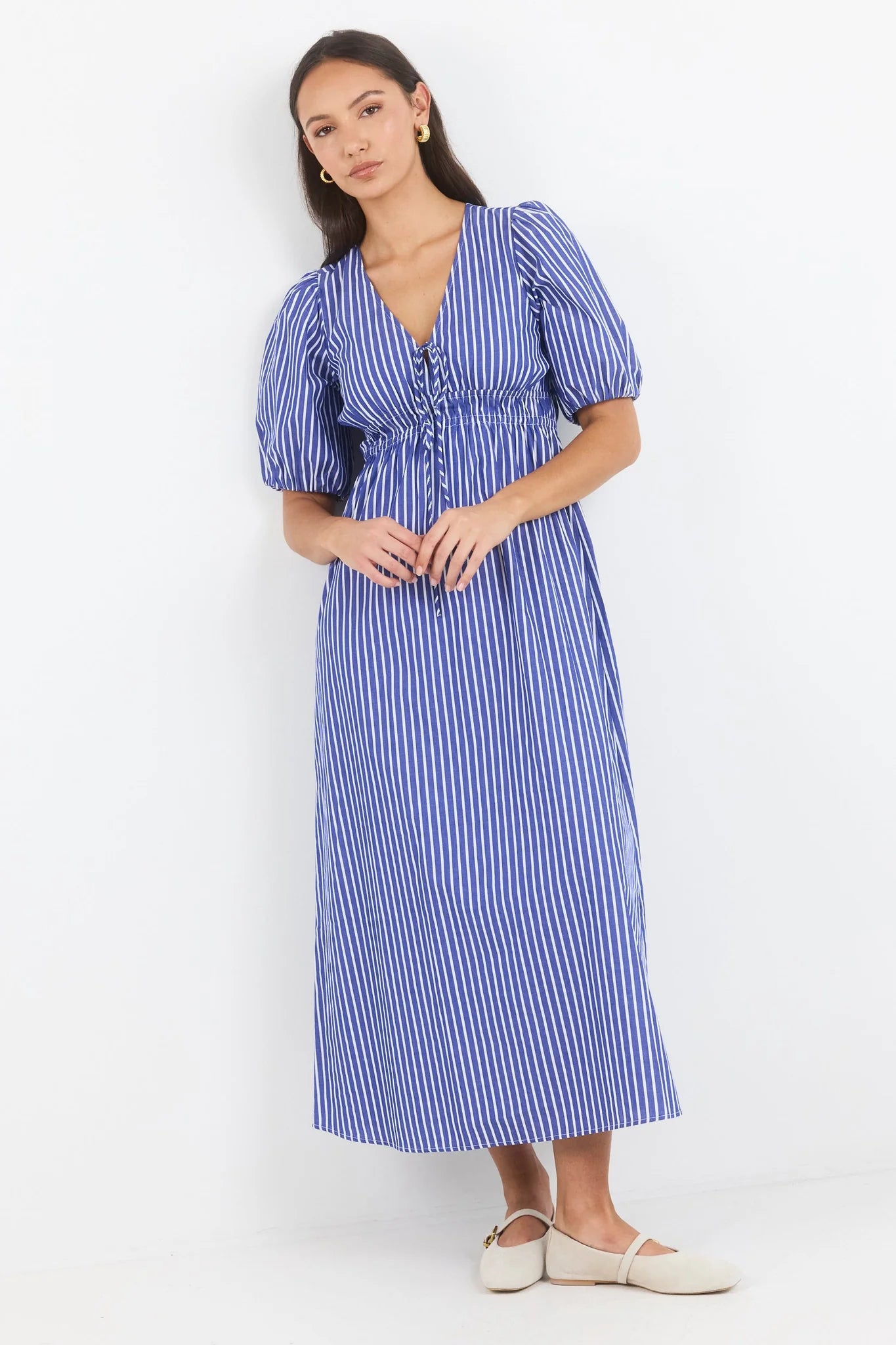 Ivy + Jack Confide Blue Stripe Deep V Maxi Dress