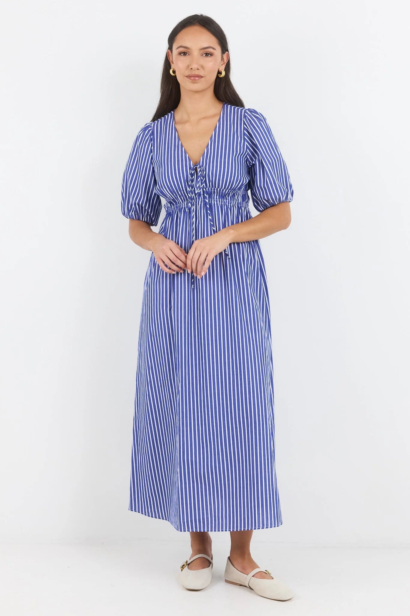 Ivy + Jack Confide Blue Stripe Deep V Maxi Dress