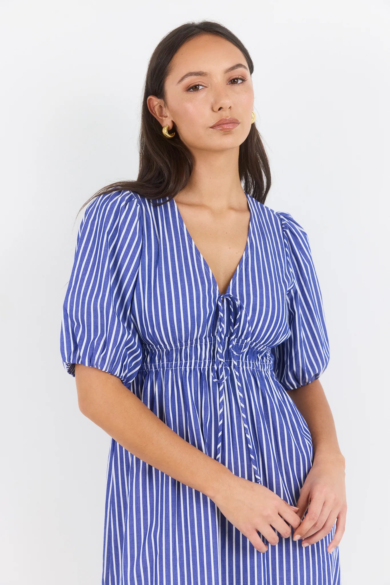 Ivy + Jack Confide Blue Stripe Deep V Maxi Dress