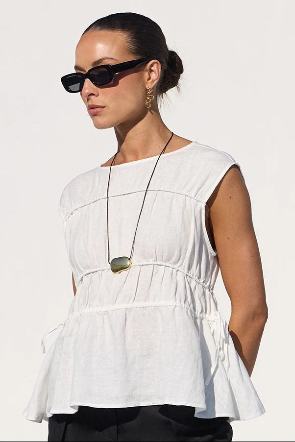 Stories be Told Context Ivory Linen Relaxed Sleeveless Top