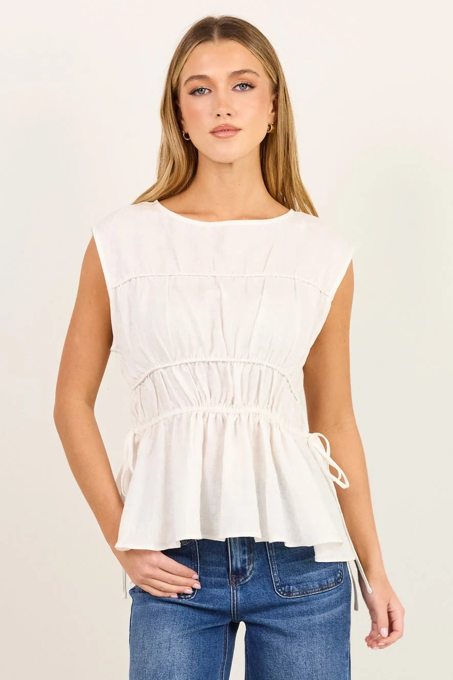 Stories be Told Context Ivory Linen Relaxed Sleeveless Top