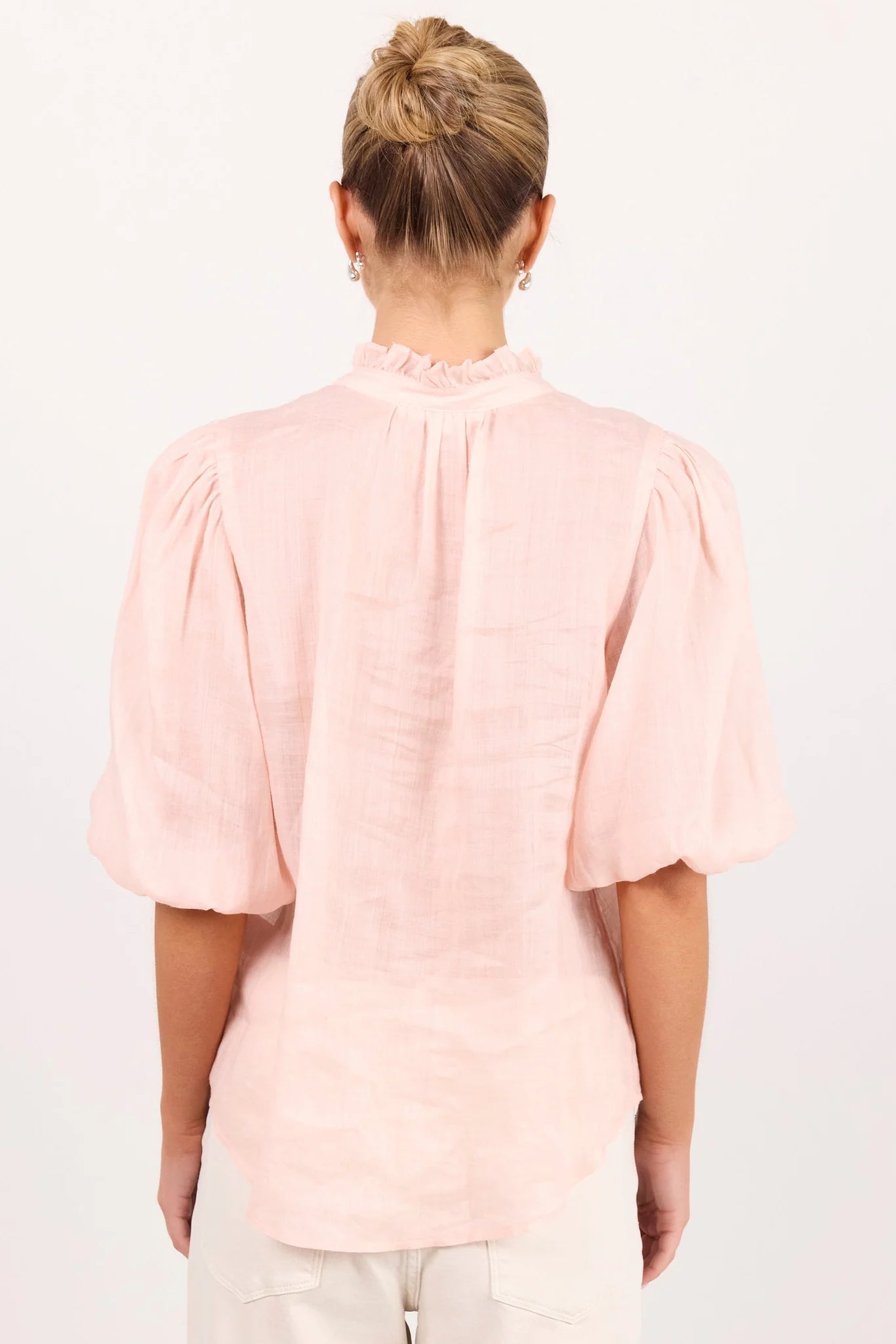 Ivy + Jack Continuance Blush Ramie High Neck Buttoned SS Top