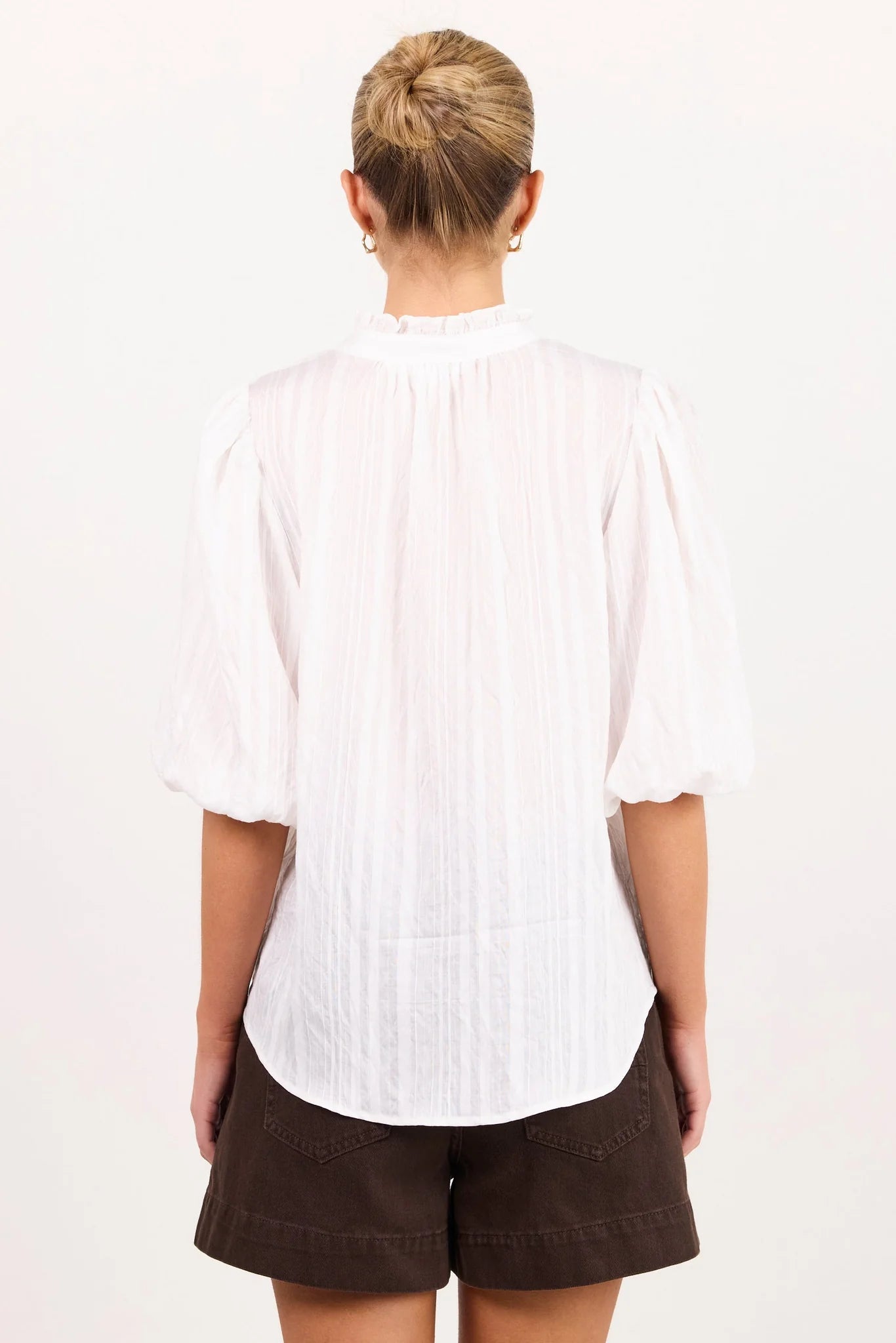 Ivy + Jack Continuance Ivory Self Stripe Button Through Mid Sleeve Top