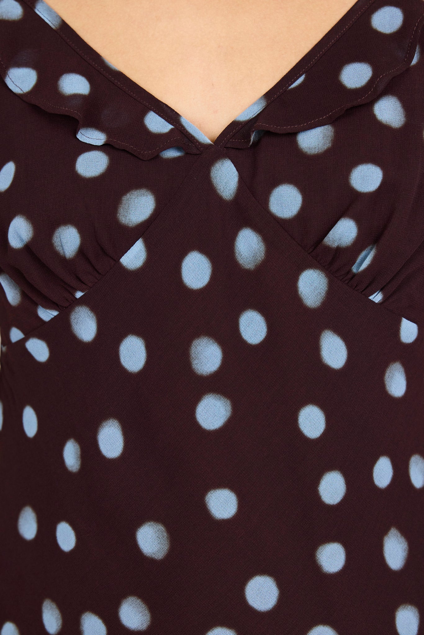 Georgia Zoe Crave Chocolate Blue Polka Dot Georgette Ruffle Neck Cami Top