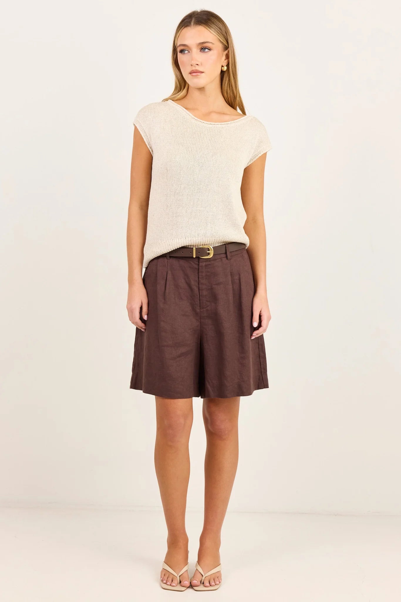 Stories be Told Literal Dark Chocolate Linen Pleat Front Shorts