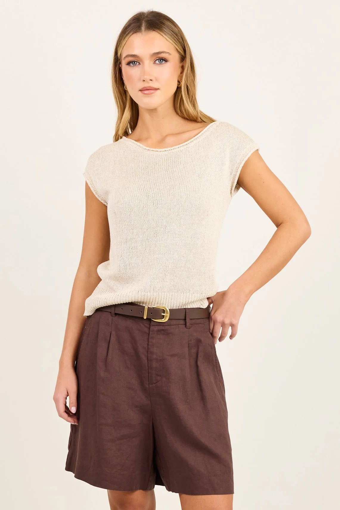 Stories be Told Literal Dark Chocolate Linen Pleat Front Shorts