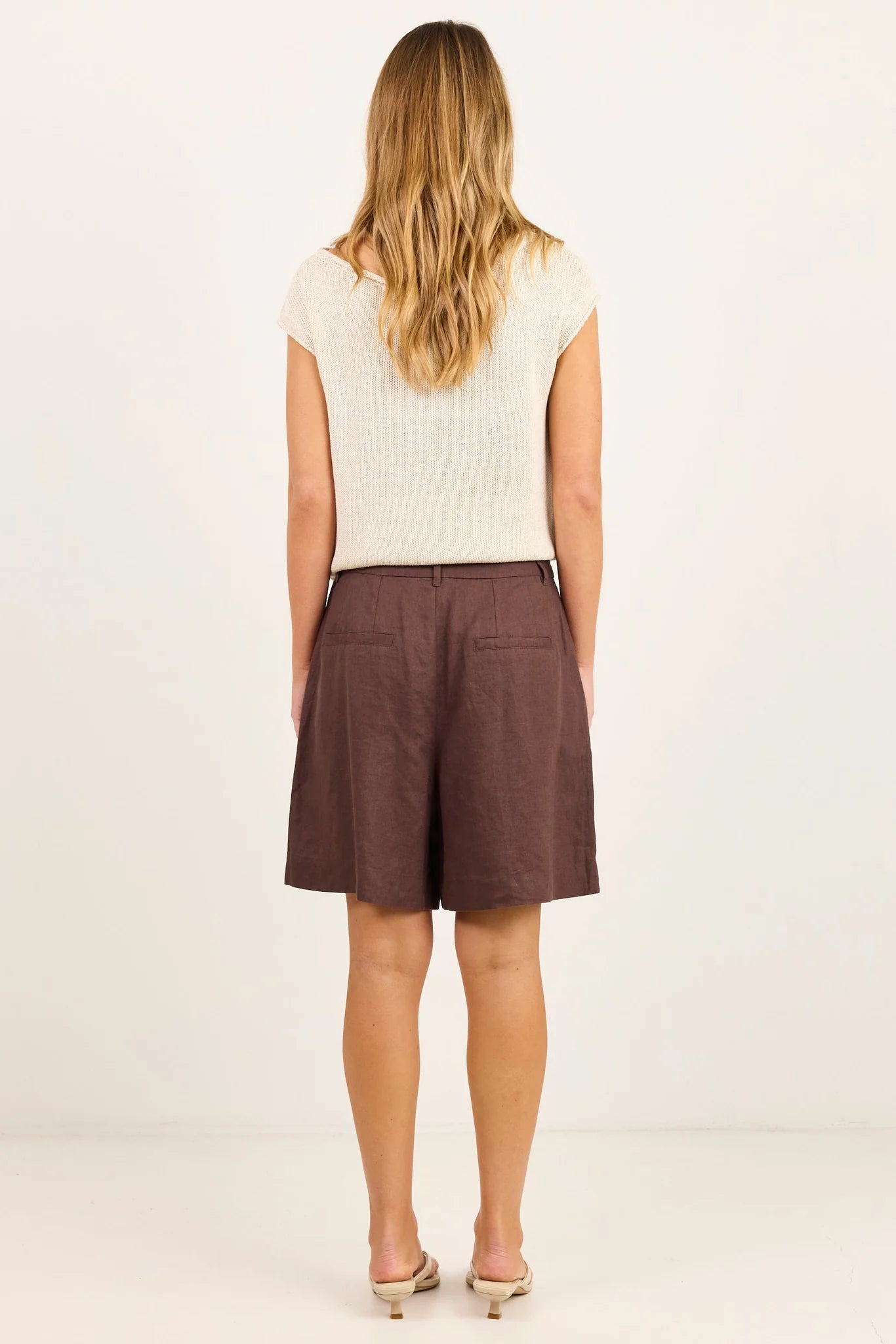 Stories be Told Literal Dark Chocolate Linen Pleat Front Shorts