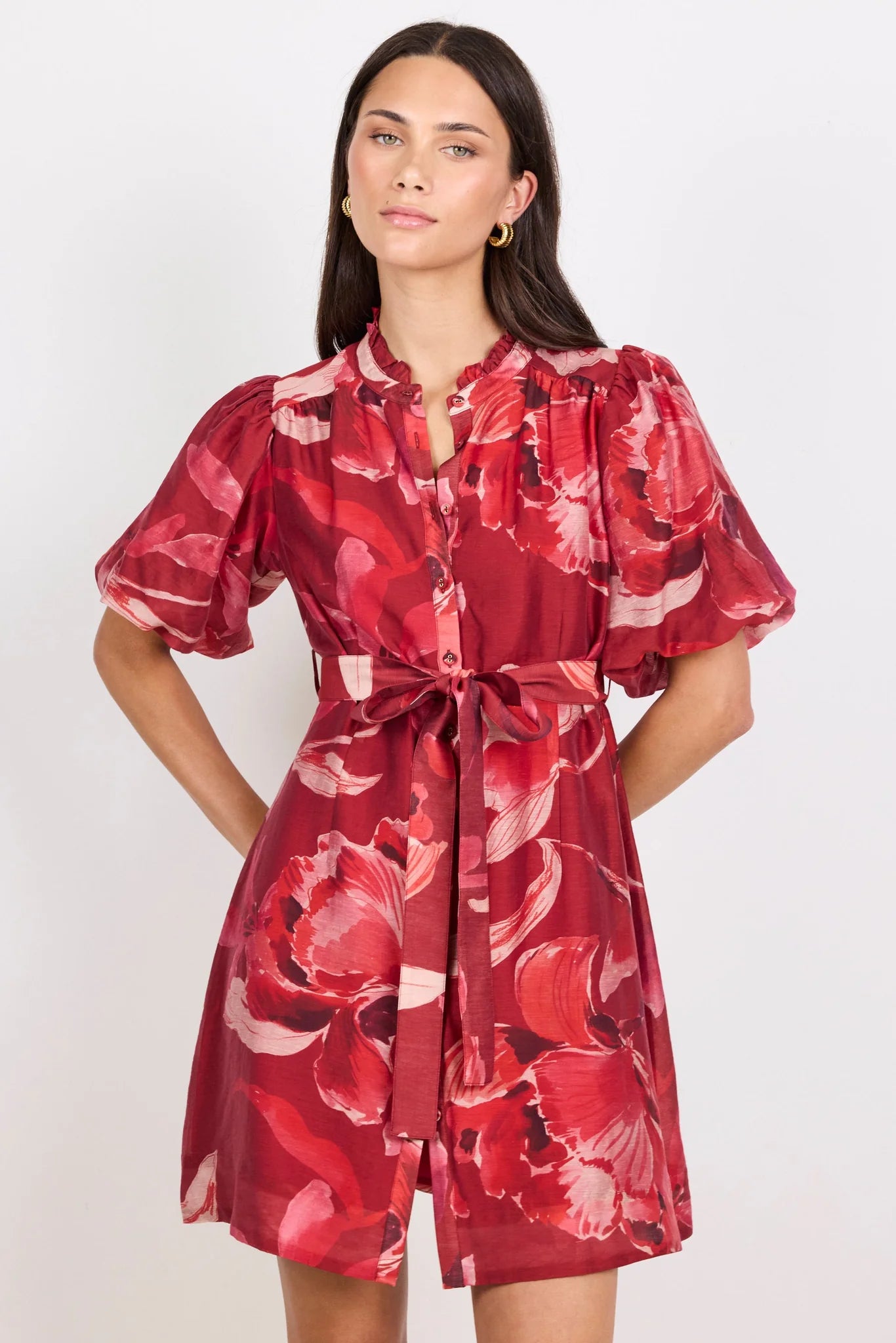 Ivy + Jack Delphi Large Red Peony Belted Mini Dress