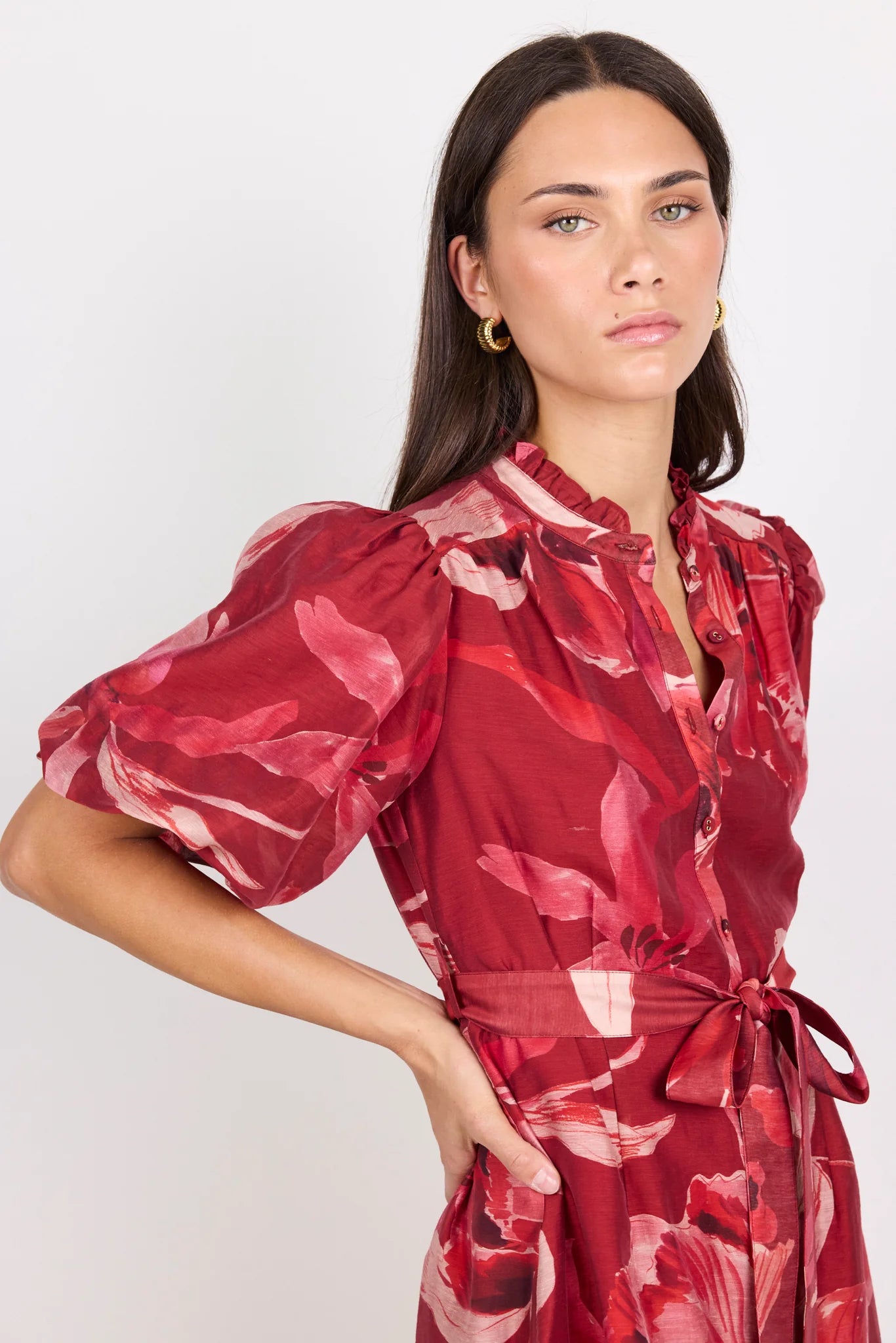 Ivy + Jack Delphi Large Red Peony Belted Mini Dress