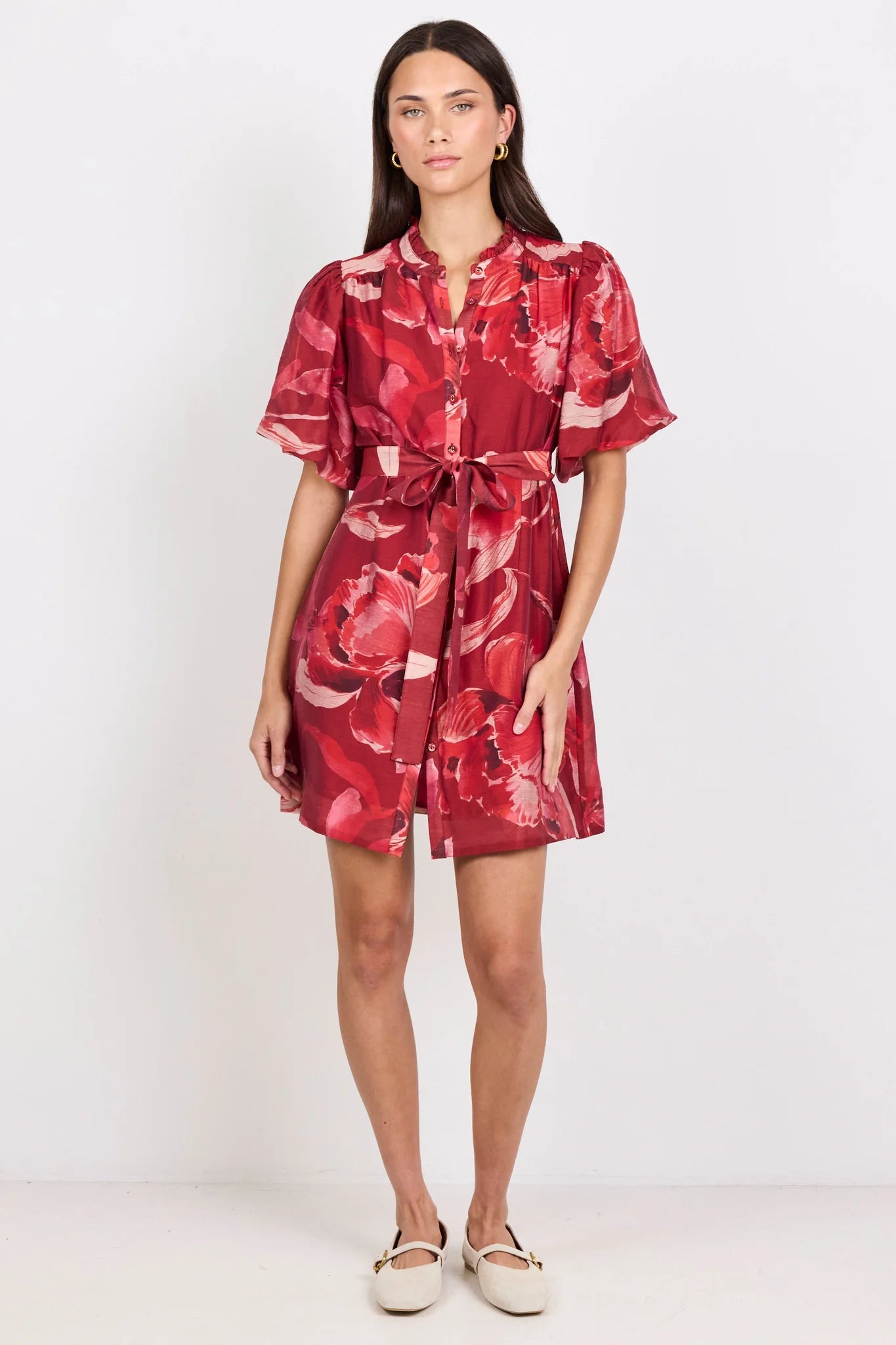 Ivy + Jack Delphi Large Red Peony Belted Mini Dress