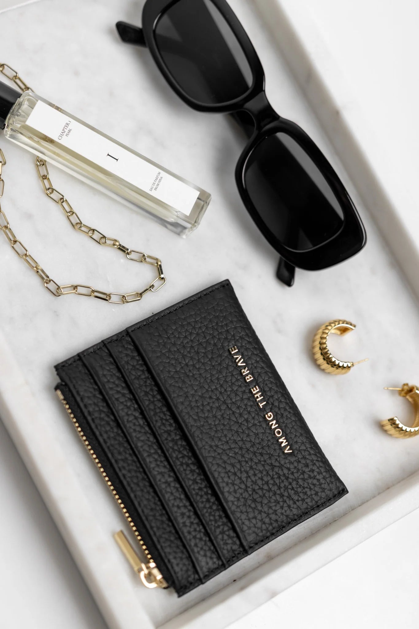 Among the Brave Small Black Leather Card Holder