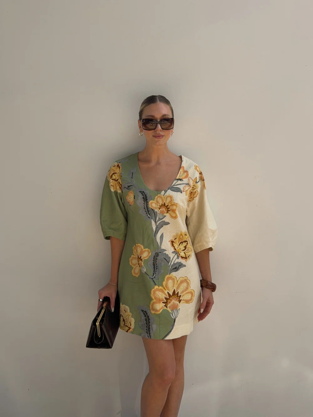 Kivari Lotte Mini Dress Green/Cream