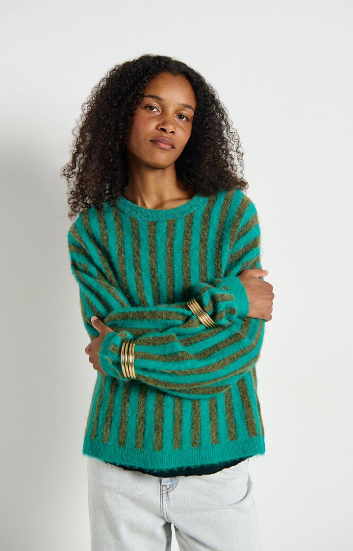 American Vintahe Alpaca blend fluffy green stripe knit at Two Boutique matakana