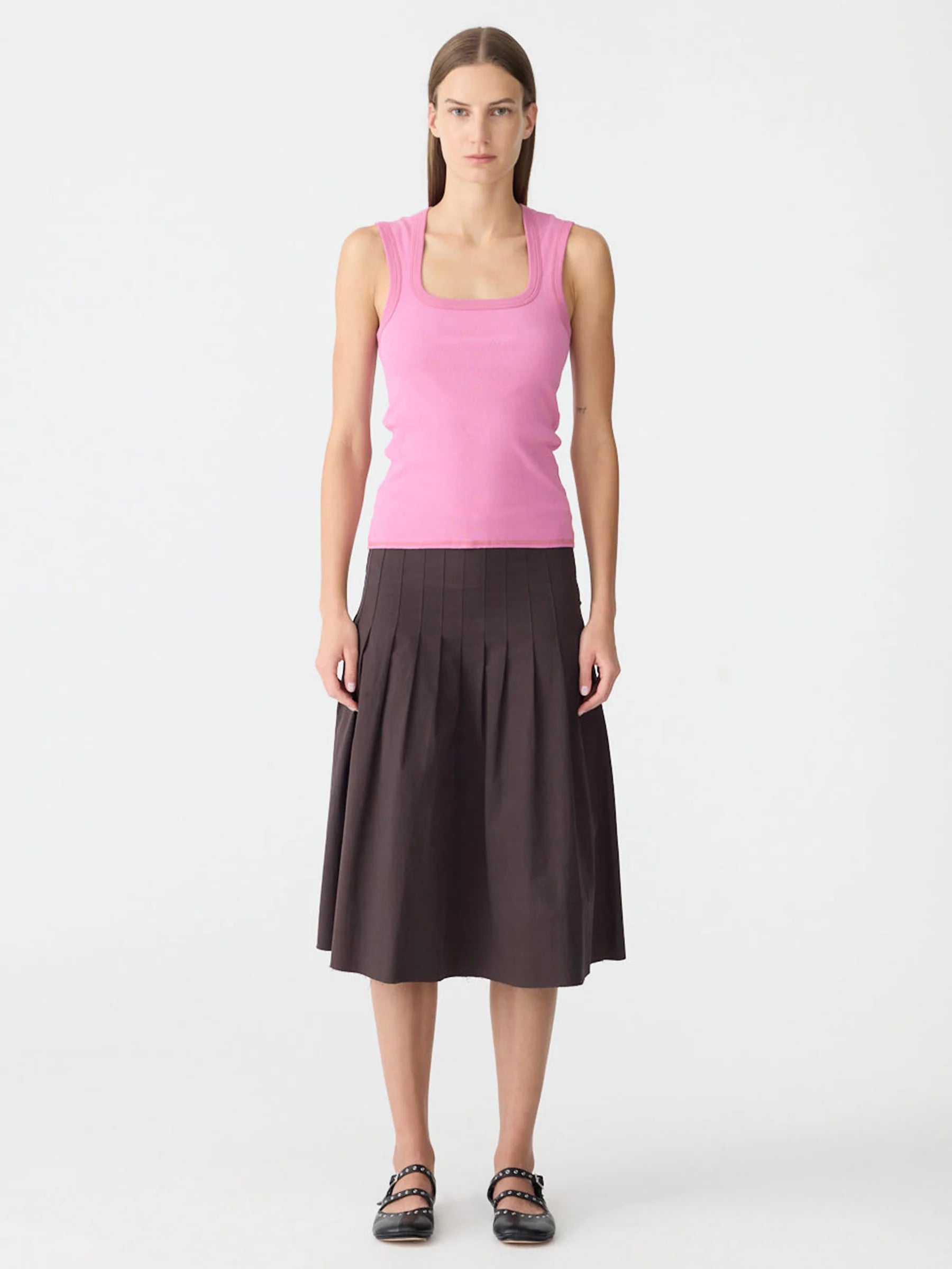 Bassike Low Scooped Rib Tank Bosenberry