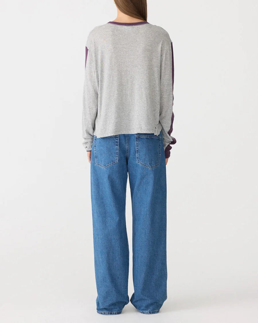 Bassike Racer LS Tshirt Grey Marle/Aubergine