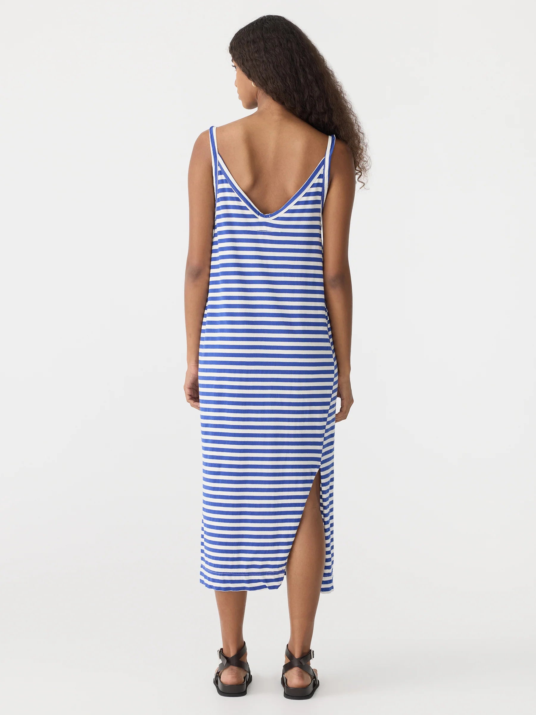 Bassike Stripe V-neck Slip Dress Cobalt/Natural