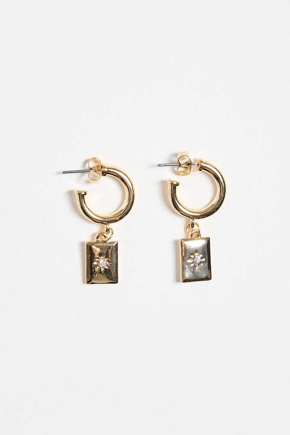 Humble + Heart Rectangle Pendant Gold Hoop Earrings