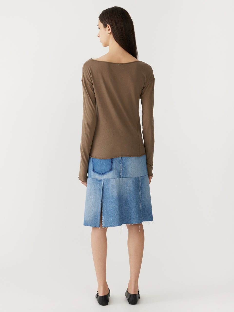 Bassike Boatneck Superfine L/S T-Shirt Taupe Brown