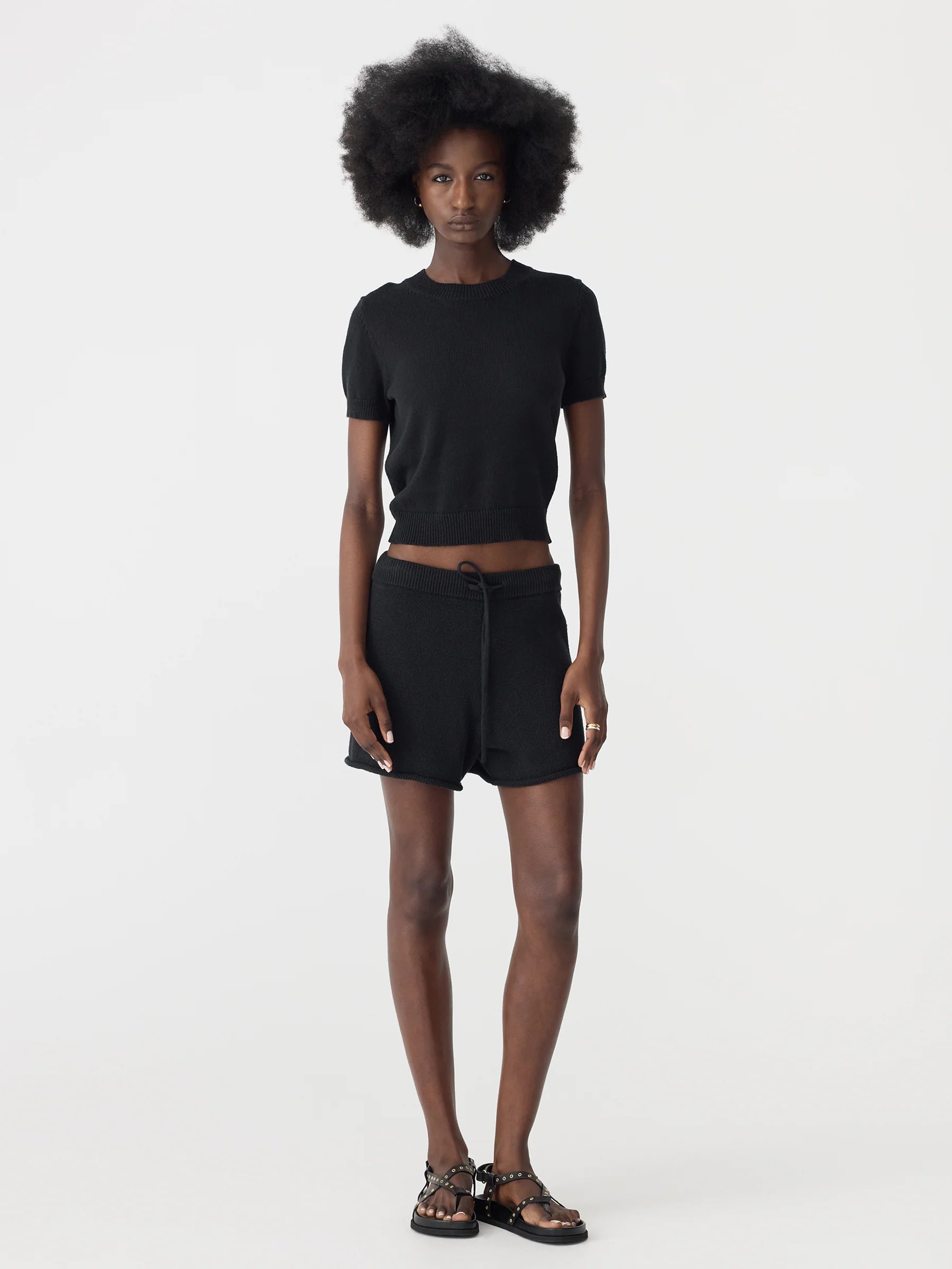 Bassike Cotton/Linen Slim S/S Knit Top Black