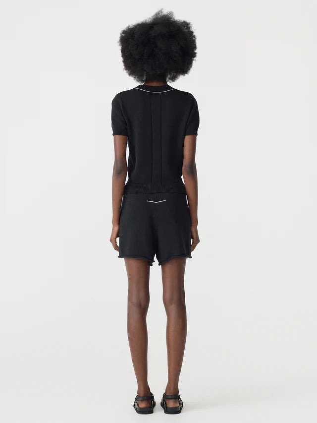 Bassike Cotton/Linen Slim S/S Knit Top Black