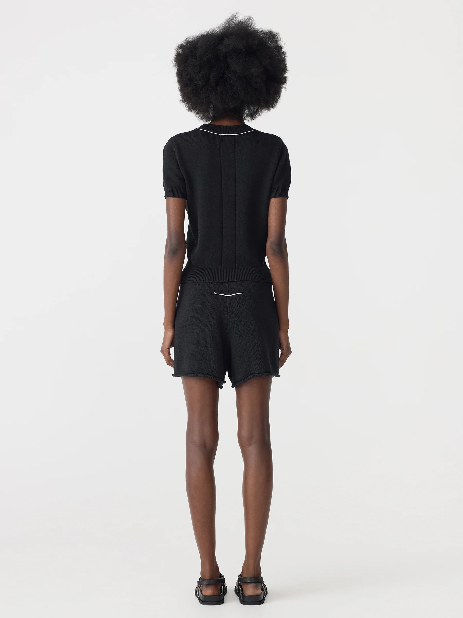 Bassike Cotton/Linen Slim S/S Knit Top Black