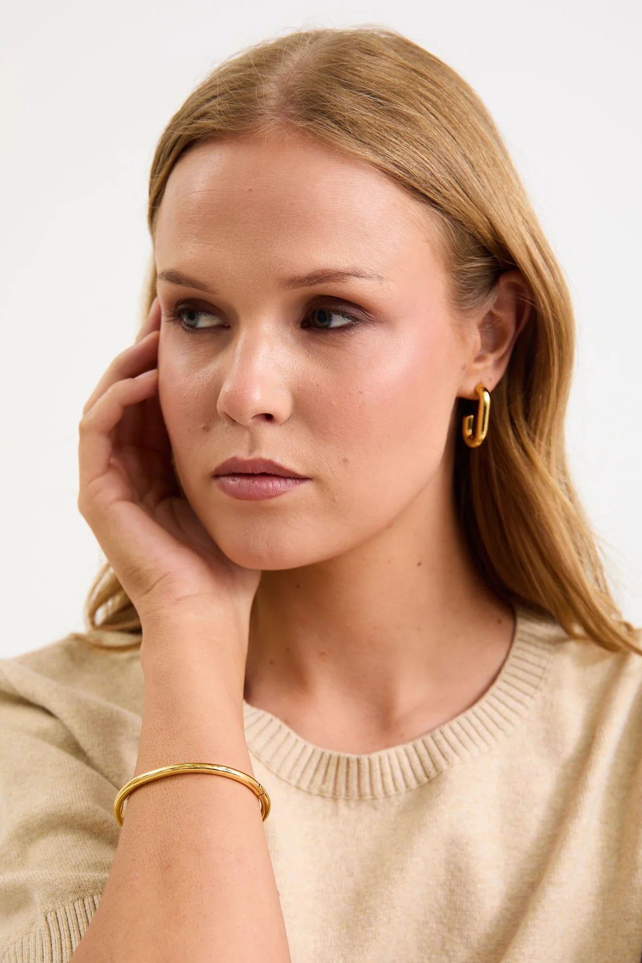 Stories be Told Rectangle Gold Huggie Earring