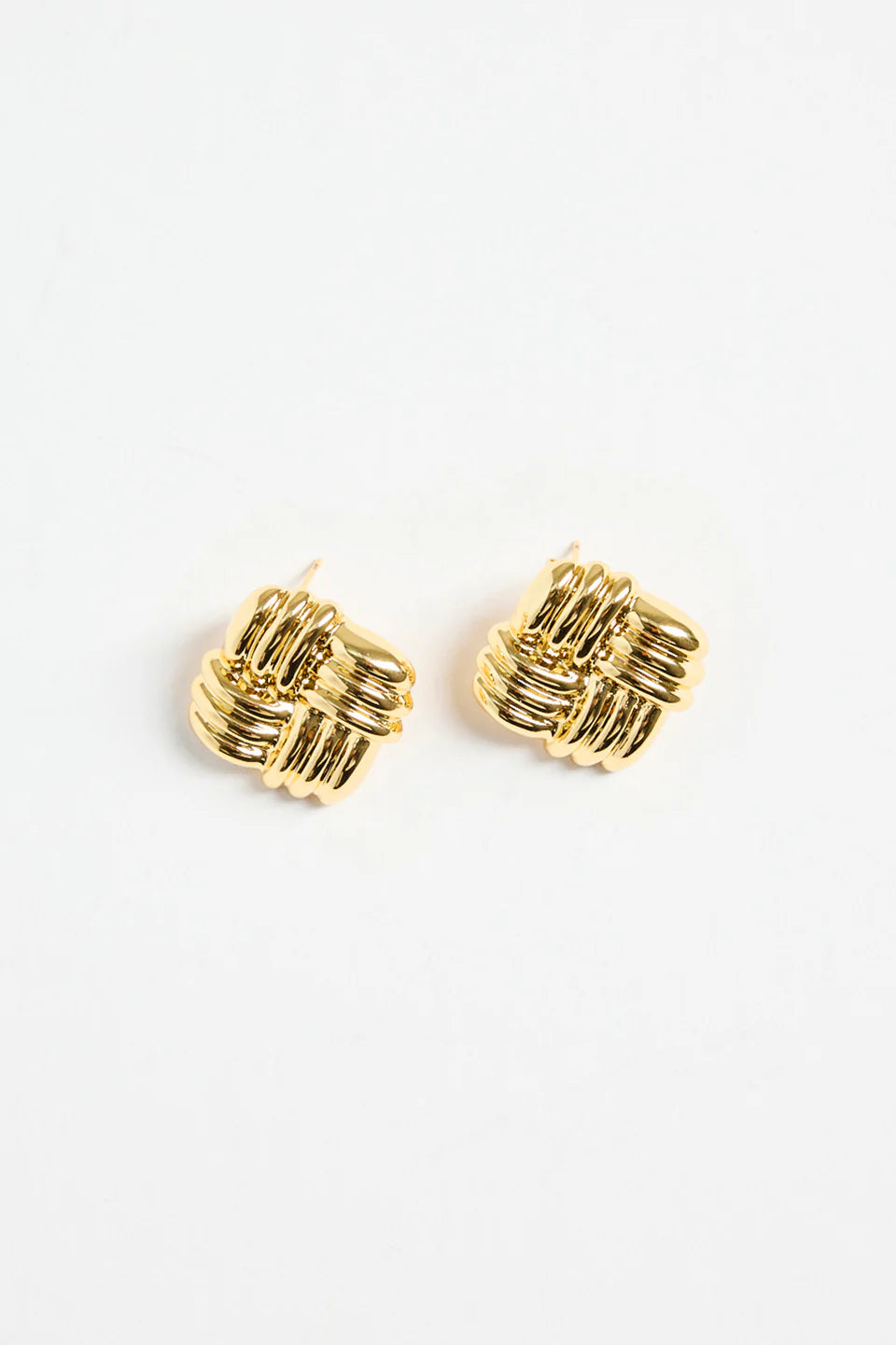 Stories be Told Chunky Square Weave Gold Stud Earring