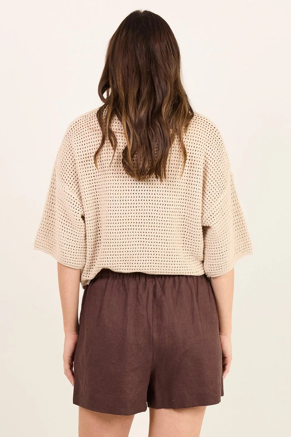 Re:Union Label Lifestyle Dark Chocolate Linen Tie Waist Shorts