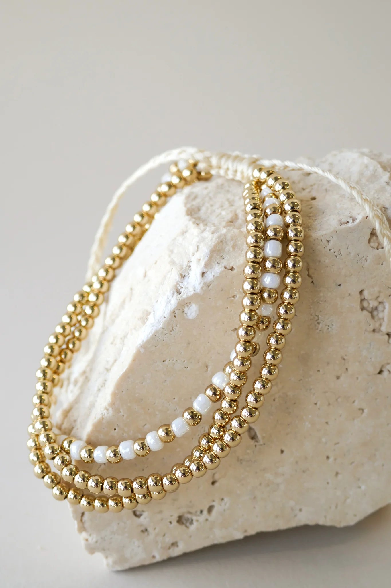Humble + Heart Triple Bead Gold White Gold Bracelet