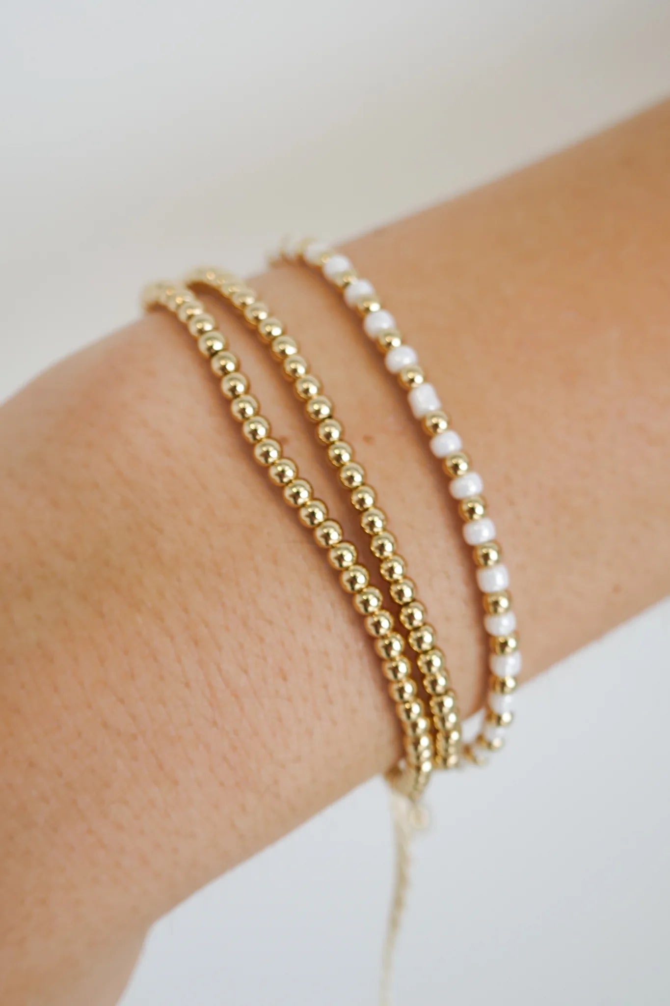 Humble + Heart Triple Bead Gold White Gold Bracelet