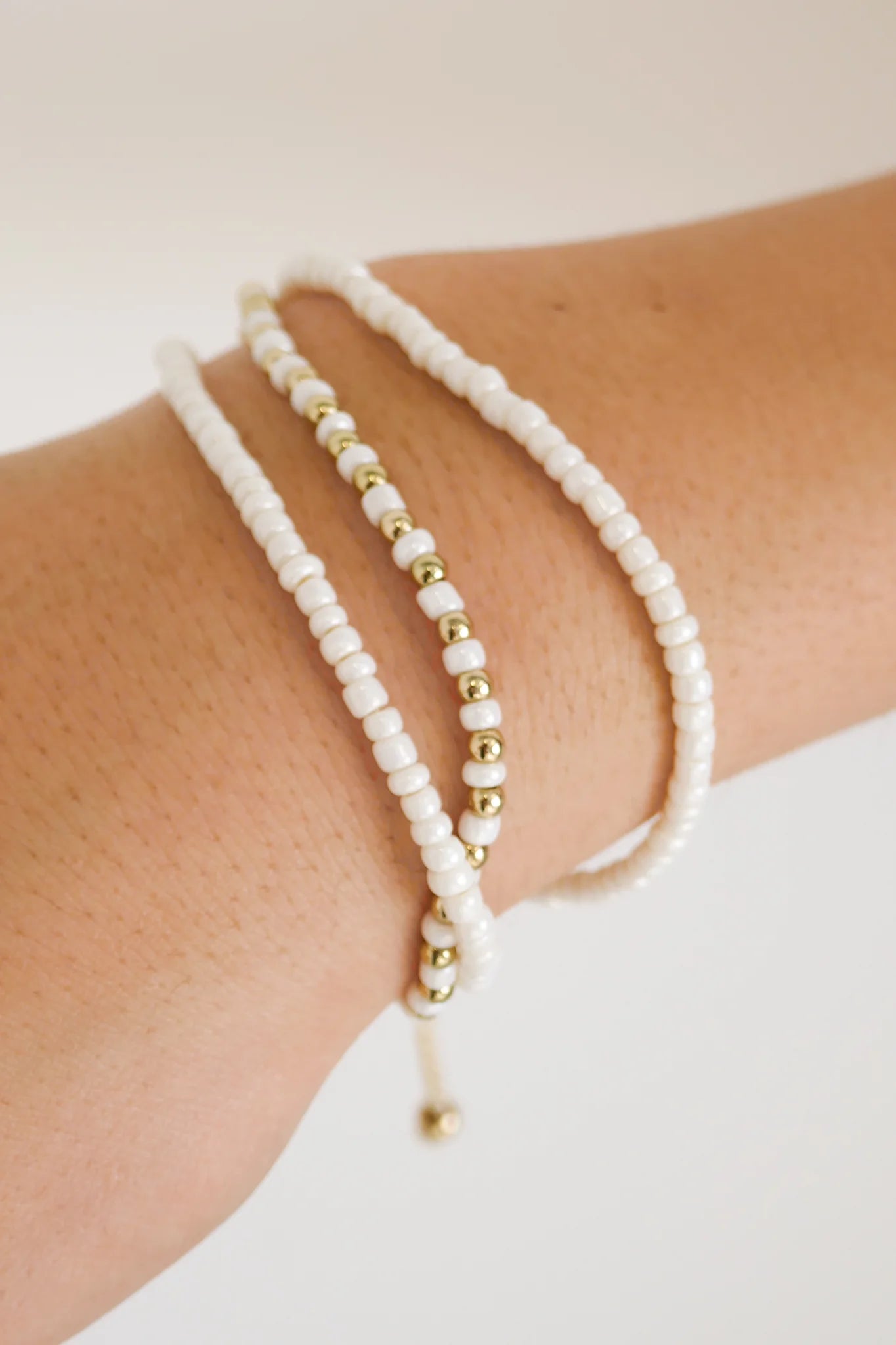Humble + Heart Triple Bead  White Gold White Bracelet