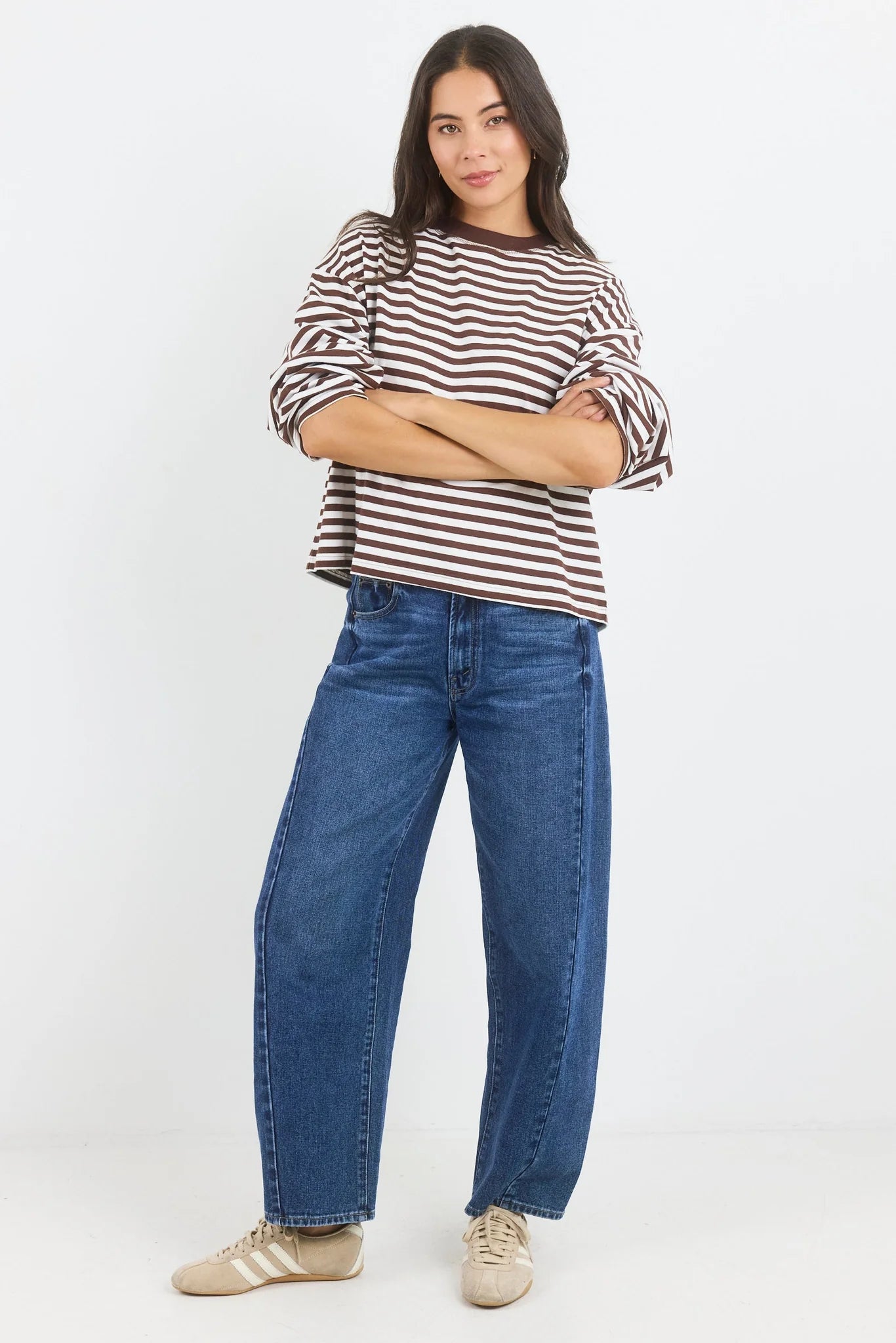 Stories be Told Unite White Stripe Long Sleeve Contrast Binding Tee