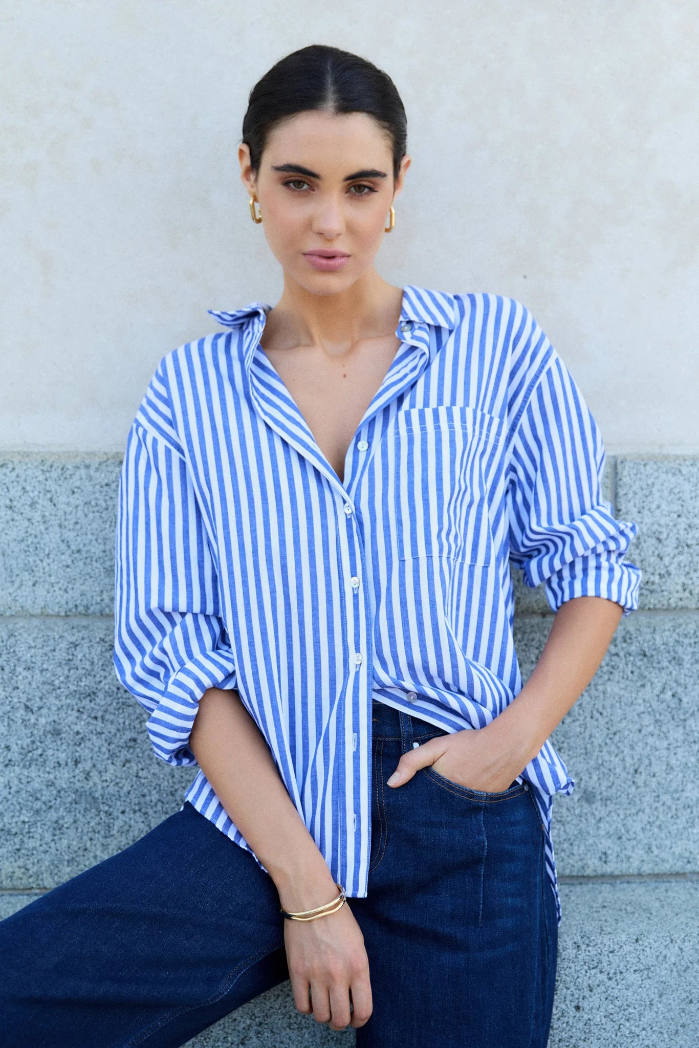Stories be Told You Got This Blue Stripe Cotton Oversized Shirt