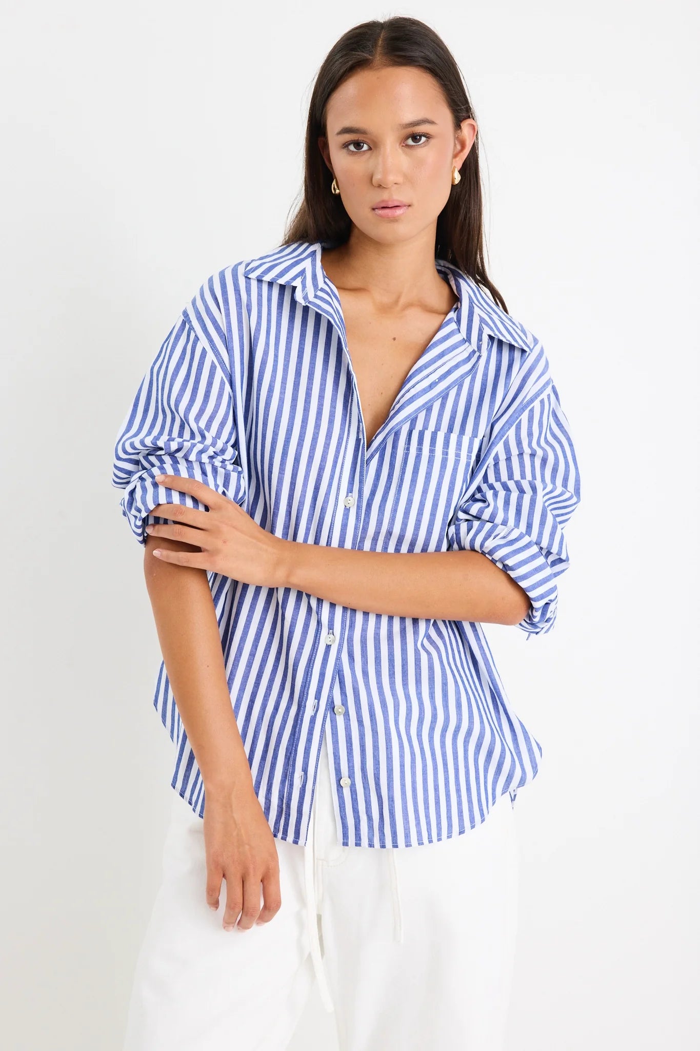 Stories be Told You Got This Blue Stripe Cotton Oversized Shirt