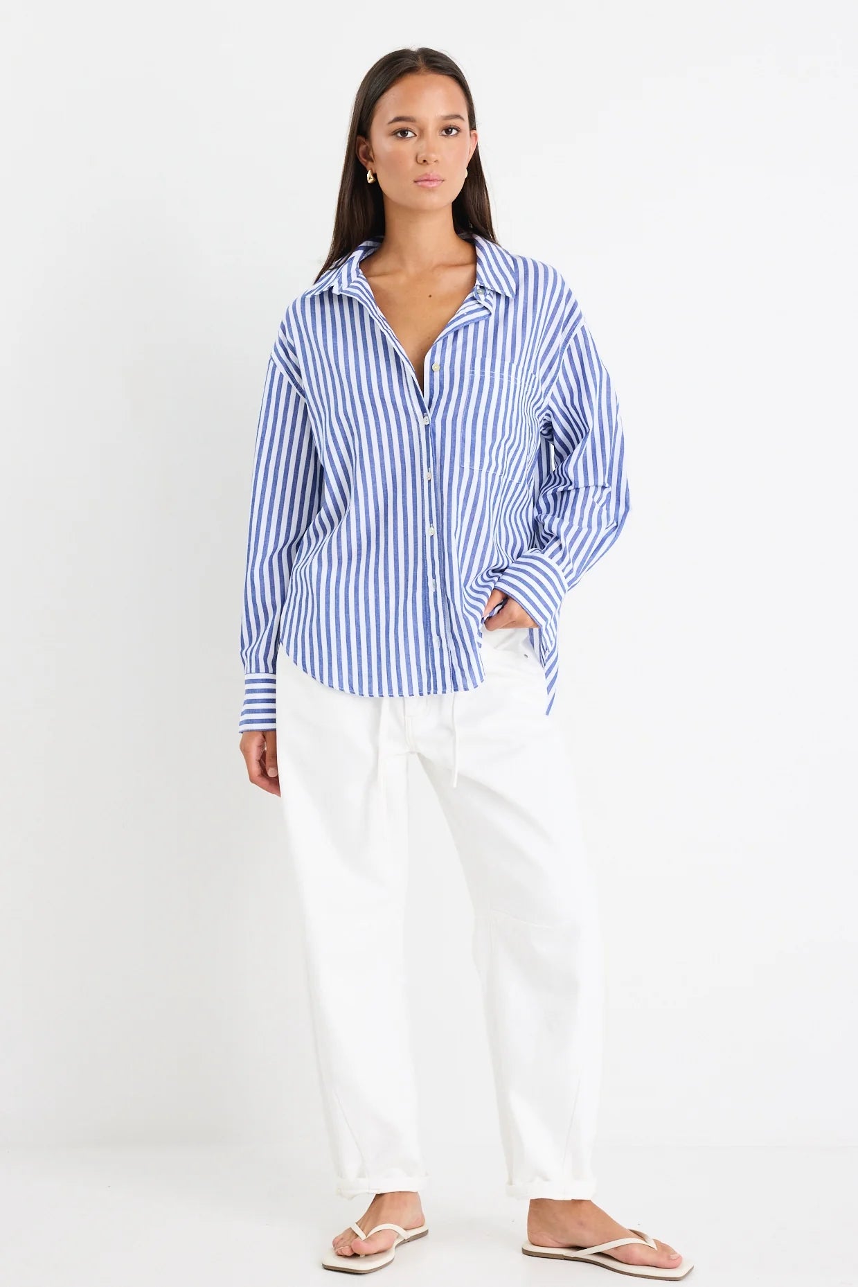 Stories be Told You Got This Blue Stripe Cotton Oversized Shirt