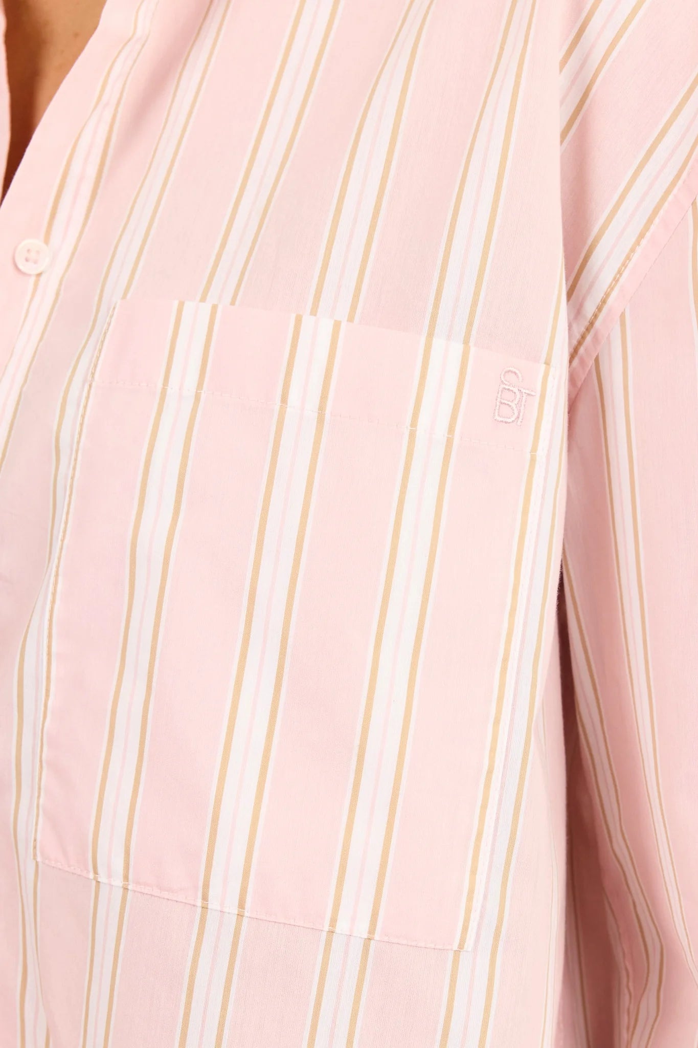 Stories be Told You Got This Pink Beige Stripe Oversized Boyfriend Shirt