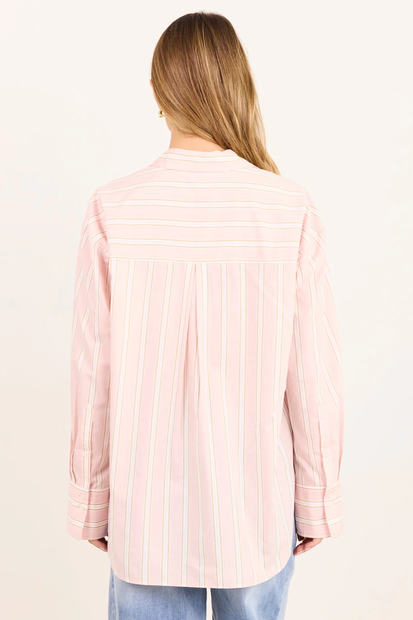 Stories be Told You Got This Pink Beige Stripe Oversized Boyfriend Shirt