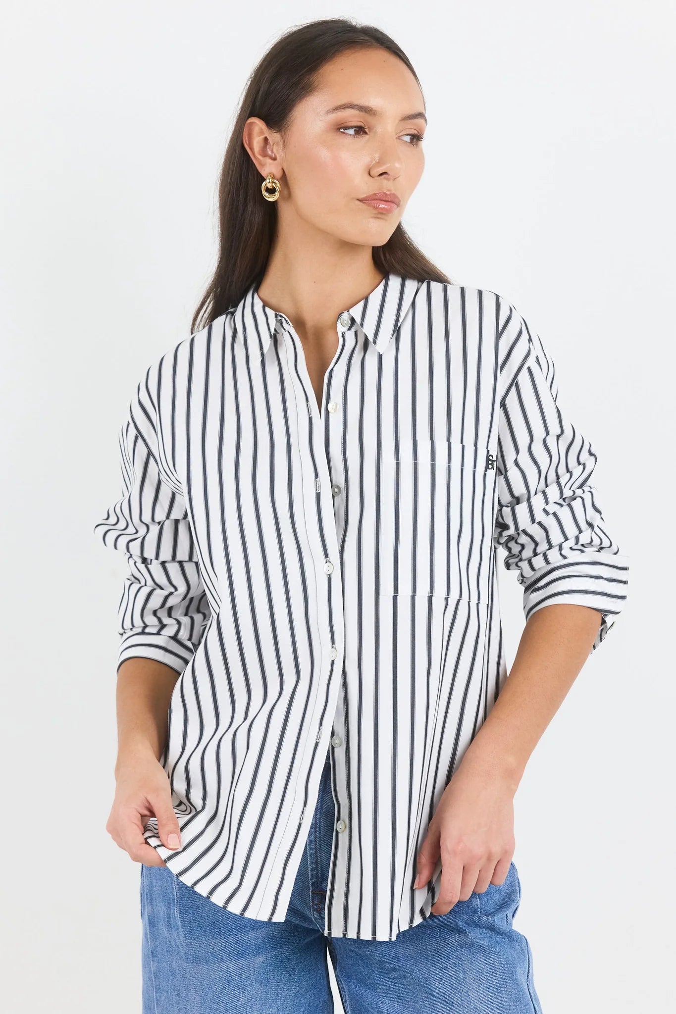 Stories be Told You Got This White Black Stripe Cotton Poplin Oversized Boyfriend Shirt