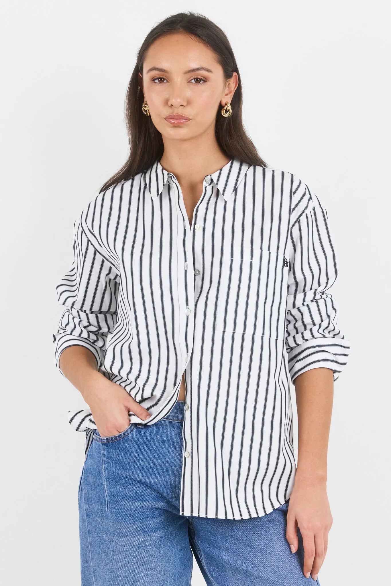 Stories be Told You Got This White Black Stripe Cotton Poplin Oversized Boyfriend Shirt