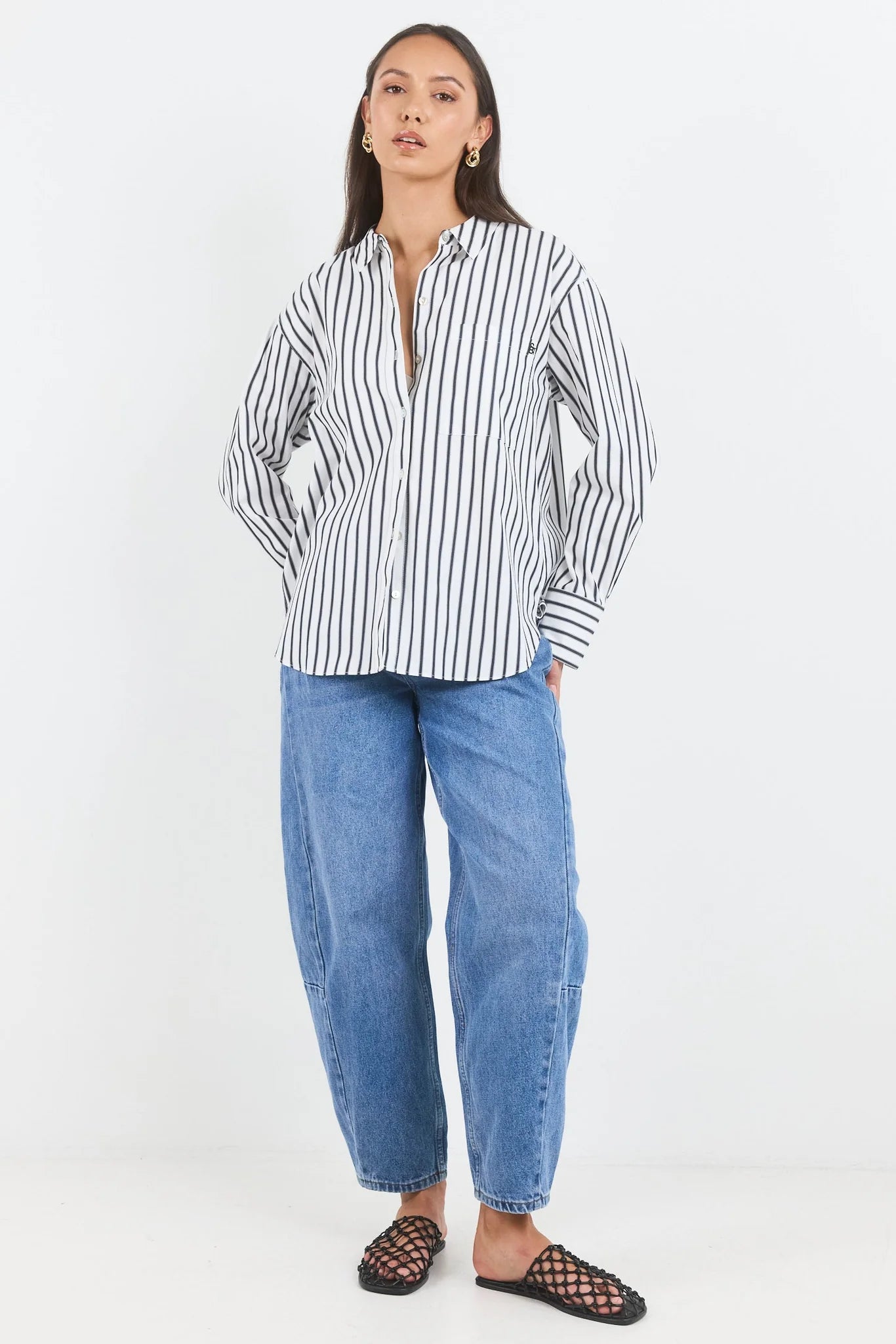 Stories be Told You Got This White Black Stripe Cotton Poplin Oversized Boyfriend Shirt