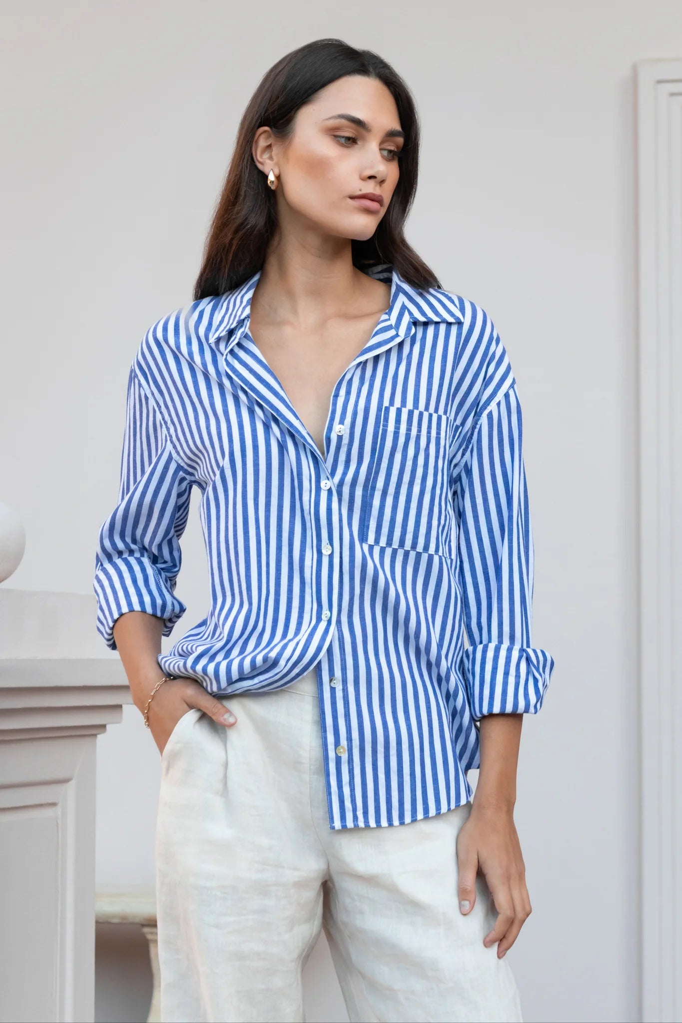 Stories be Told You Got This Blue Stripe Cotton Oversized Shirt