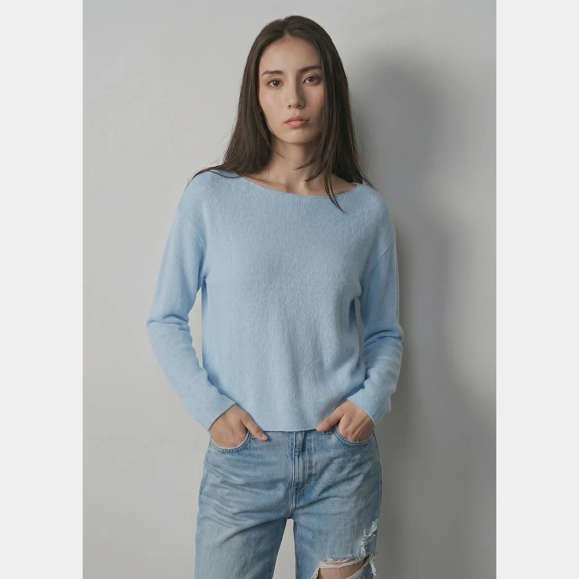 Aleger Cashmere Blend Clouded Top Siren Blue